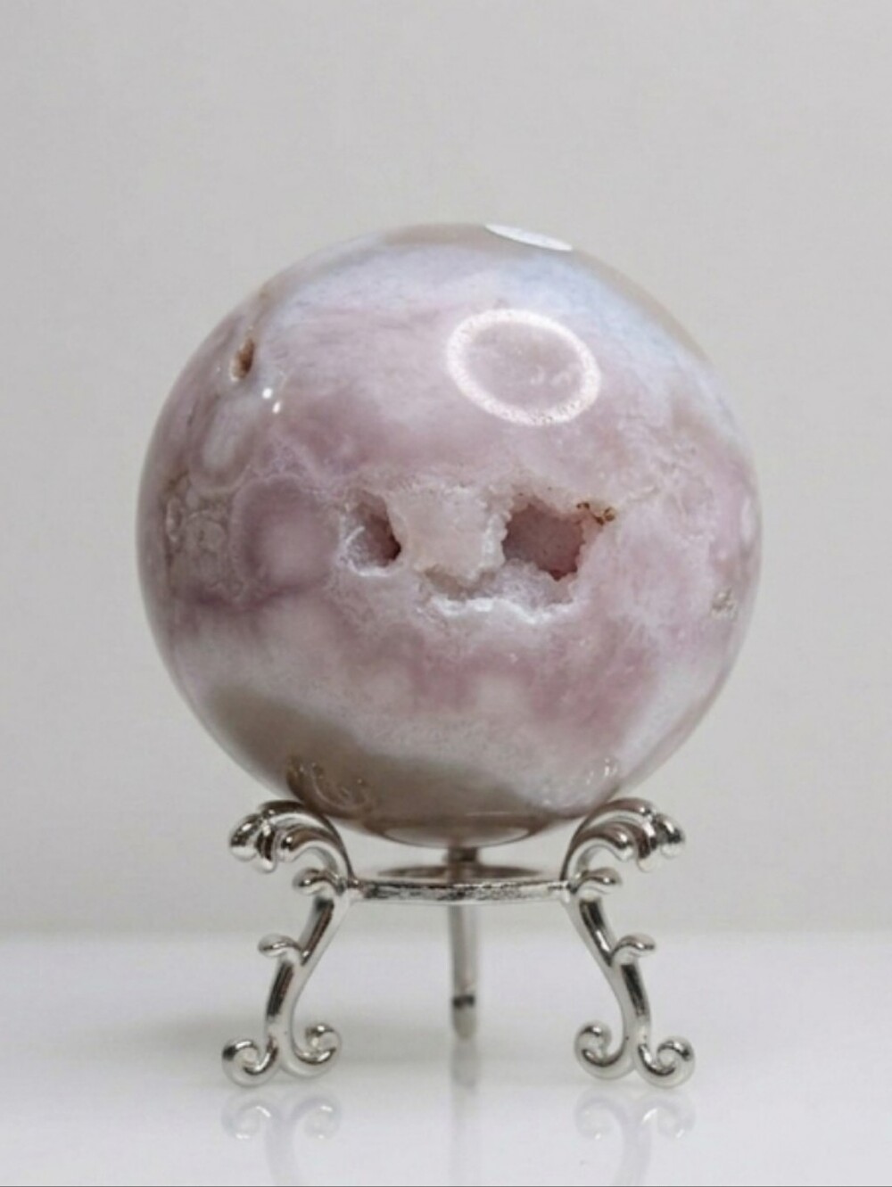 Pink Amethyst Crystal Sphere 3D Flower Agate Inclusions Chalcedony Windows